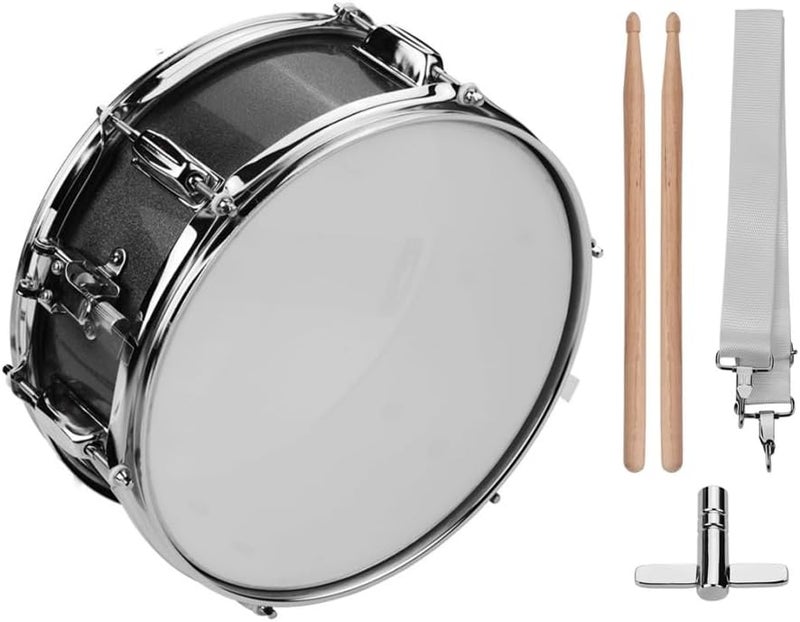 Sunydog 12inch Snare Drum with Drumsticks Shoulder Strap Drum Key, Percussion Instrument for Students Beginners, Portable Marching Snare Drum Set (Black) - Image 1
